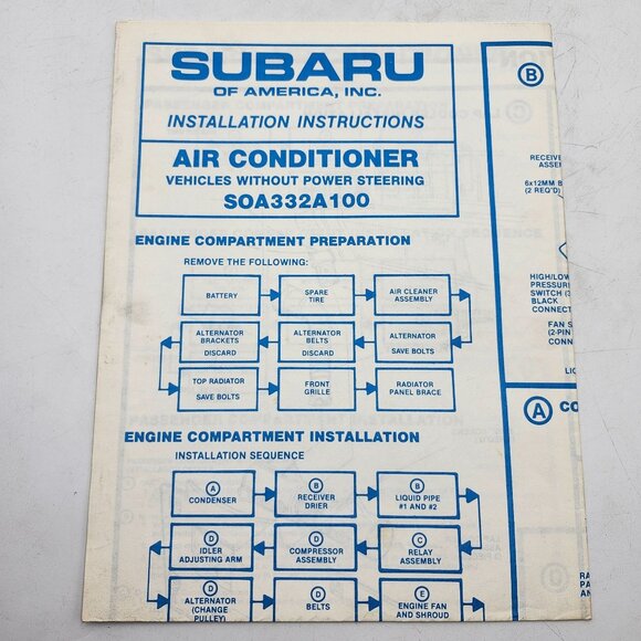 Subaru Air Conditioner Installation Instructions Manual SOA332A100 - Picture 1 of 1